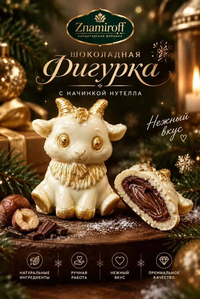  Шоколад фигурный "Мультяшный козлик" белый шоколад с начинкой нутелла(блок 5шт по 70г) в Верхней Салде